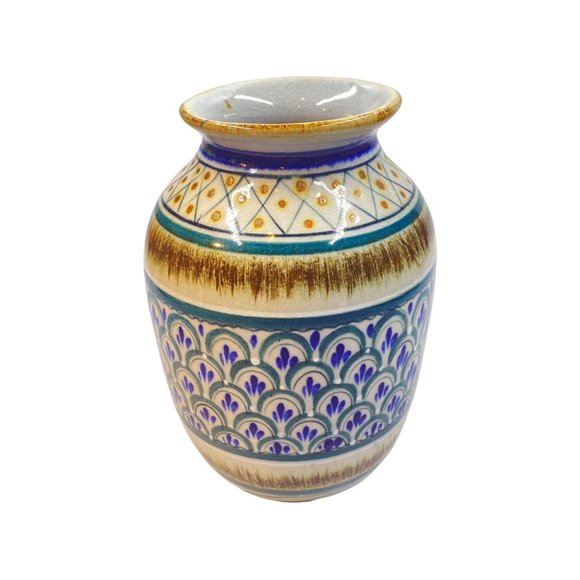 Vintage Erandi Tonala Mexican Art Pottery 7" Vase Geometric Design Mexico - Picture 5 of 7